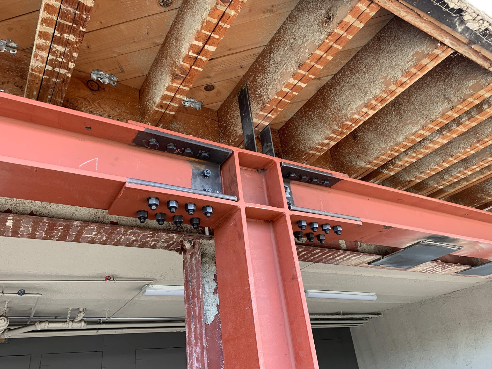 Steel moment-frame connection installed for earthquake retrofit